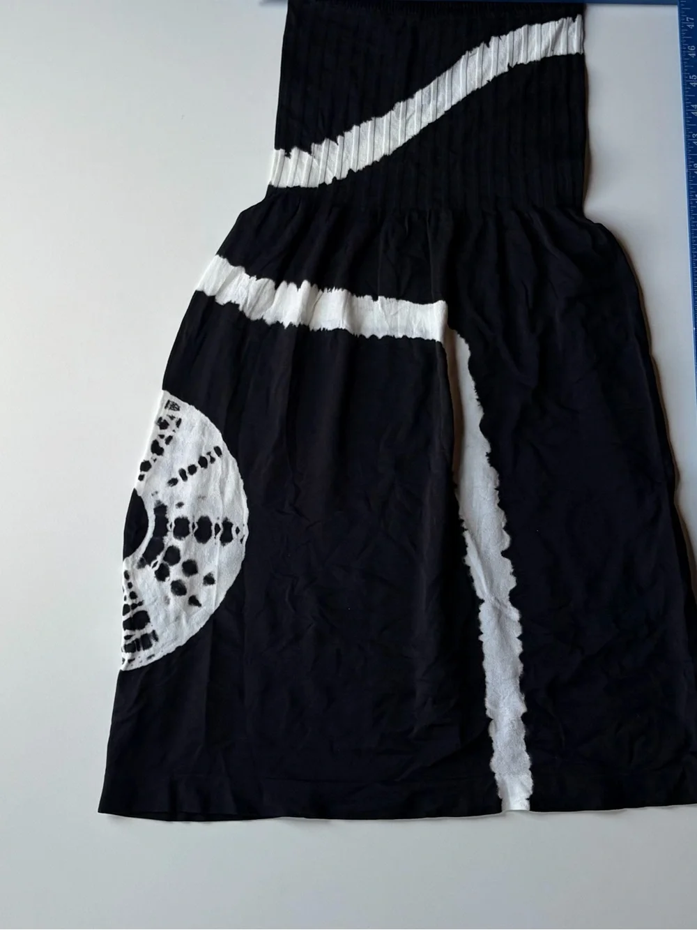 Black & White Midi Skirt with Abstract Tie-Dye Panels